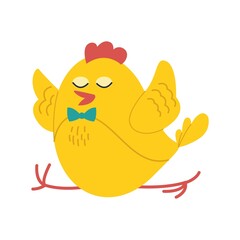 Yellow cute chicken running. Vector illustration. Easter chicken. flat cartoon style.