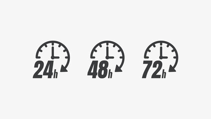 24, 48 and 72 Hours Countdown Stopwatch Flat Vector Icon Set