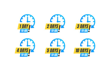 Countdown Stopwatch Days Flat Vector Icon Set