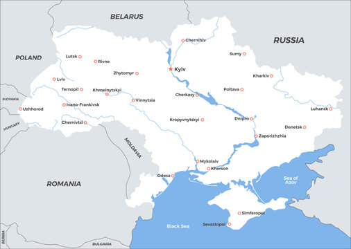 Ukraine Country Detailed Cities Map Vector Illustration