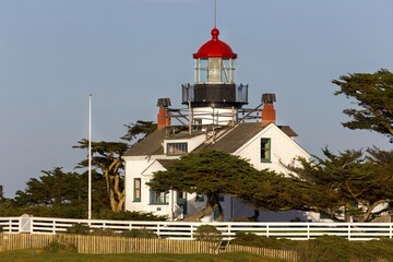 Historical Point Pinos Lighthouse, oldest continuously operating lighthouse on west coast of United States, Pacific Grove near Monterey, California
