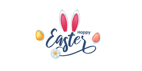 Simple fun happy easter concept with bunny ear and egg illustration
