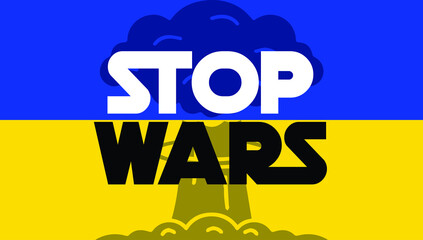 Naklejka na ściany i meble Stop War in Ukraine. Ukraine War Poster. Vector Illustration With Star Wars Font Style 