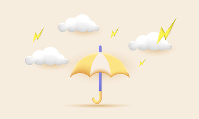 yellow umbrella cloud 3d vector design icon cartoon
