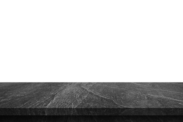 Black marble stone table top isolated on white background