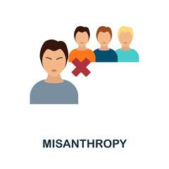 Misanthropy flat icon. Colored element sign from psychological disorders collection. Flat Misanthropy icon sign for web design, infographics and more.