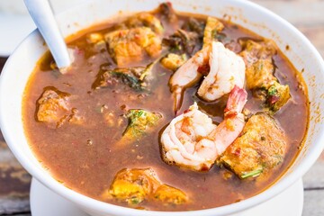 shrimp and omelet spicy soup tropical Thai style