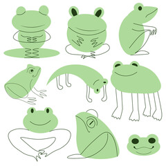Vector set with green frogs