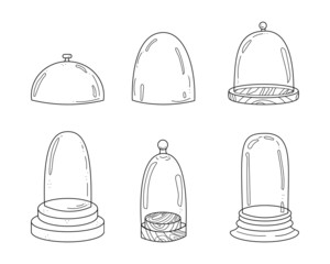 Glass dome in sketch doodle style. Hand drawn protect transparent cover set. Vector illustration isolated on white background © Оксана Назарова