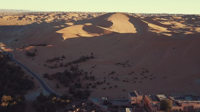 4K Footage, Aerial view of the authentic ancient Taghit in the Sahara Desert, Algeria 