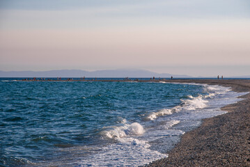 Beautiful view of iconic Posidi sandy beach, paradise cape and Peninsula in Kassandra, Halkidiki, North Greece.
