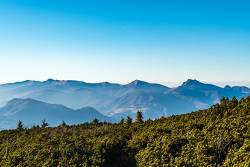 Krivanska Mala Fatra mountain ridge from Velky Choc hill in Chocske vrchy mountains in Slovakia