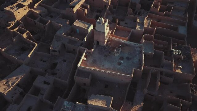 4K Footage, Aerial view of the authentic ancient Taghit in the Sahara Desert, Algeria 