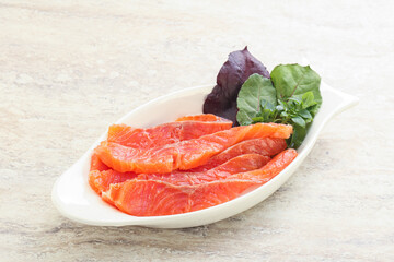 Sliced salmon fillet starter snack