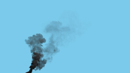 black dense pollution smoke exhaust from power station, isolated - industrial 3D illustration