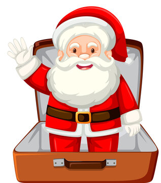 Christmas theme with Santa in a luggage on white background