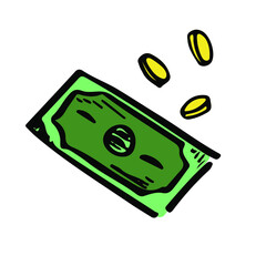 Us dollar money sketch vector illustration. Financial crisis, sanctions policy hand drawn element. Investment risk market icon.