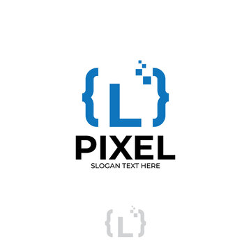 Digital code logo with letter L design, coding illustration with pixel illustration design concepts