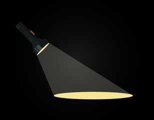 Flashlight pocket. Travel items. The lantern shines in a dark room.