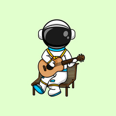 Cute astronaut holding guitar illustration