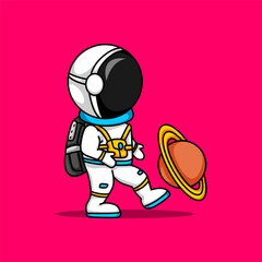 Cute astronaut is on planet illustration