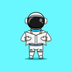 Cute astronaut reading a book illustration