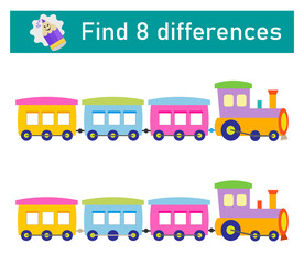 Find 8 differences. Logic puzzle game for children. Preschool worksheet activity. Vector illustration