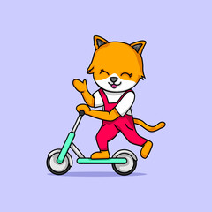 Cute cat is playing scooter illustration