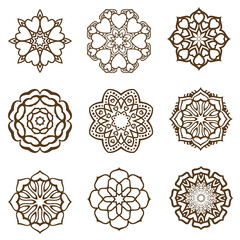 Round flower ornament, Isolated design element set, Vector illustration