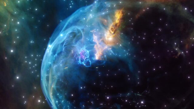 Simulation of the expansion and motion of the star BUBBLE NEBULA (NGC 7635). image taken by the Hubble telescope Elements of this image provided by NASA.