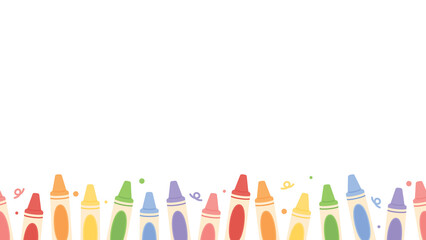 Cute pastel colored crayons seamless bottom border background. Flat vector illustration. Back to school concept.