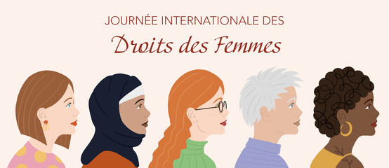 Cinq femmes. Diversité pour la journée internationale des droits des femmes. Égalité des sexes