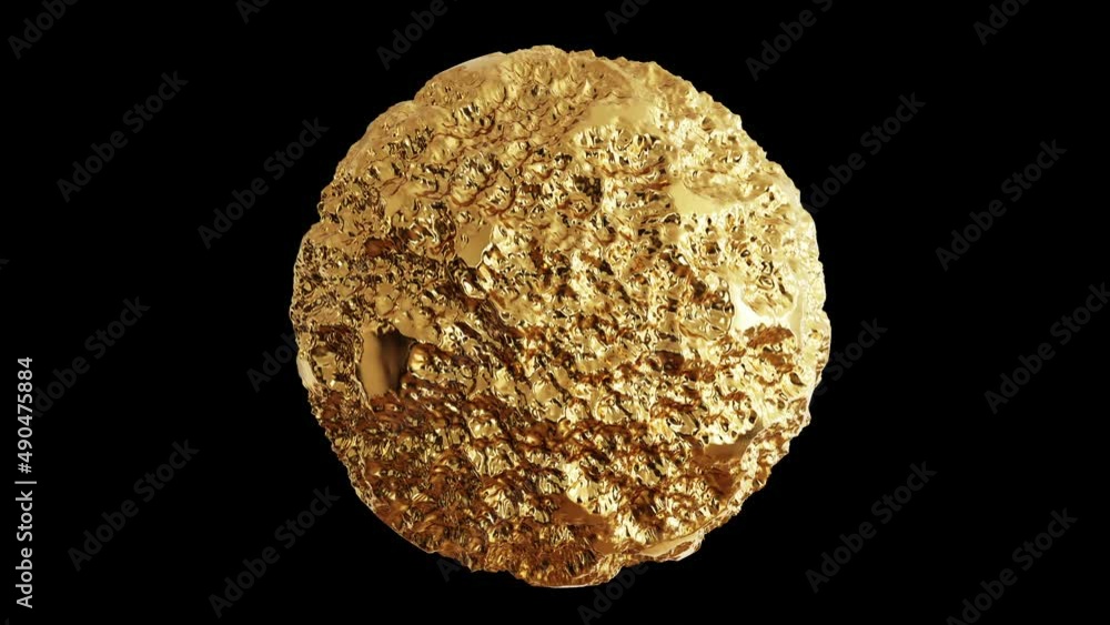 Aufkleber closeup abstract golden sphere 3d rotation on black background. 3d animation. alpha element.
