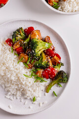 Teriyaki chicken with vegetables and rice