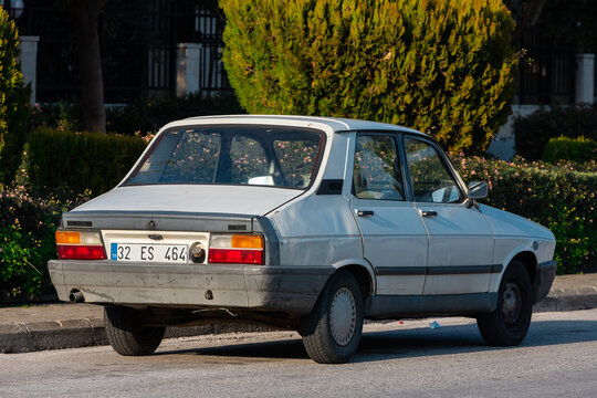 Side, Turkey &ndash; February 16 2022: silver Renault 12   is parked  on the street on a warm summer day