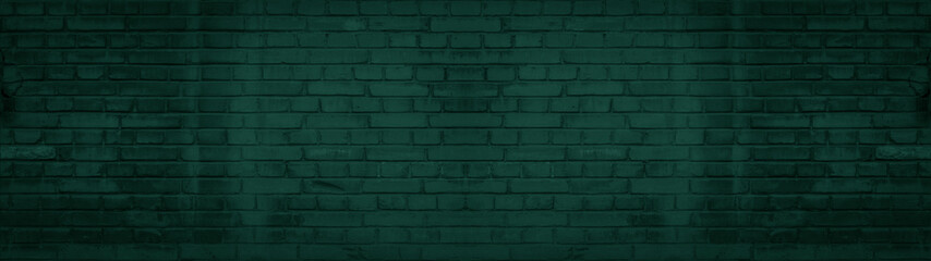 Abstract dark green colored colorful painted damaged rustic brick wall brickwork stonework masonry texture background banner panorama pattern template architecture