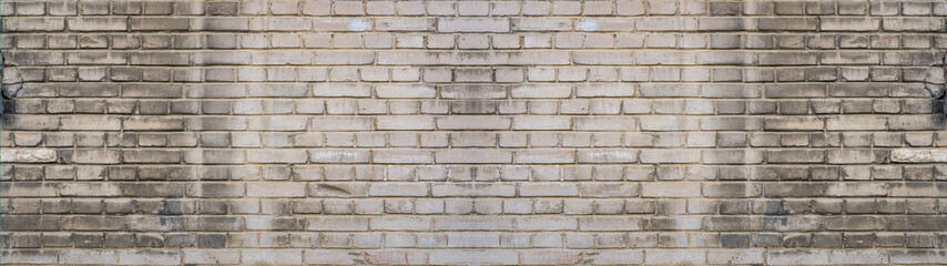 White gray dirty damaged rustic brick wall brickwork stonework masonry texture background banner panorama pattern template architecture