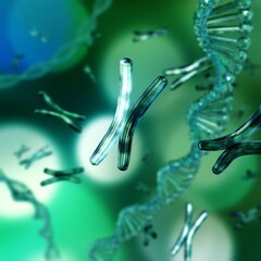 Chromosome, X chromosome, human gene, heredity, chromosome on a blurred background, 3D rendering