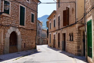 Idyllic street in the old town of Soller. Majorca, Spain.