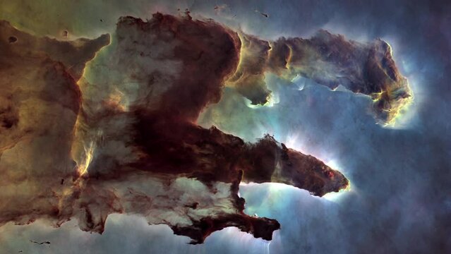 simulation of the expansion and motion of the HUBBLE WFC3/UVIS IMAGE OF M16 Pillars of Creation . image taken by the Hubble telescope. used image provided by NASA