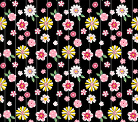 Japanese Sweet Flower Stripe Vector Seamless Pattern
