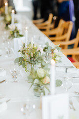table setting for wedding. beautiful cutlery and table setting with dry flowers in boho style	
