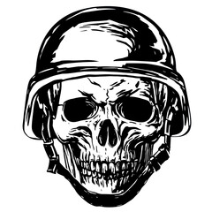 Skull vector illustration in military helmet isolated on white background