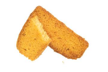 cake rusk or dry cake isolated on white background, selective focus