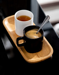 hot coffee with spoon and tea cup