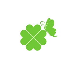 Fototapeta premium Four Leaf Clover And Butterfly icon isolated on white background