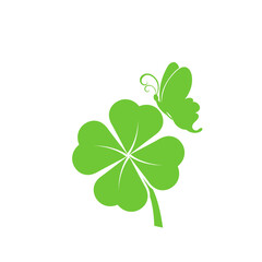 Four Leaf Clover And Butterfly icon isolated on white background