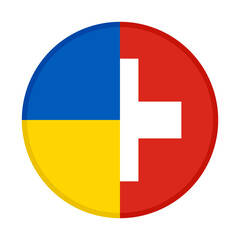round icon with ukraine and switzerland flags isolated on white background
