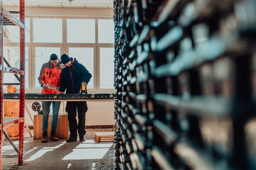 A special team of geologists who study rocks in industry using modern machines.Selective focus 