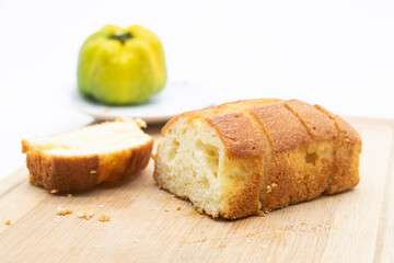 butter cake or pound cake slices isolated on yellow background